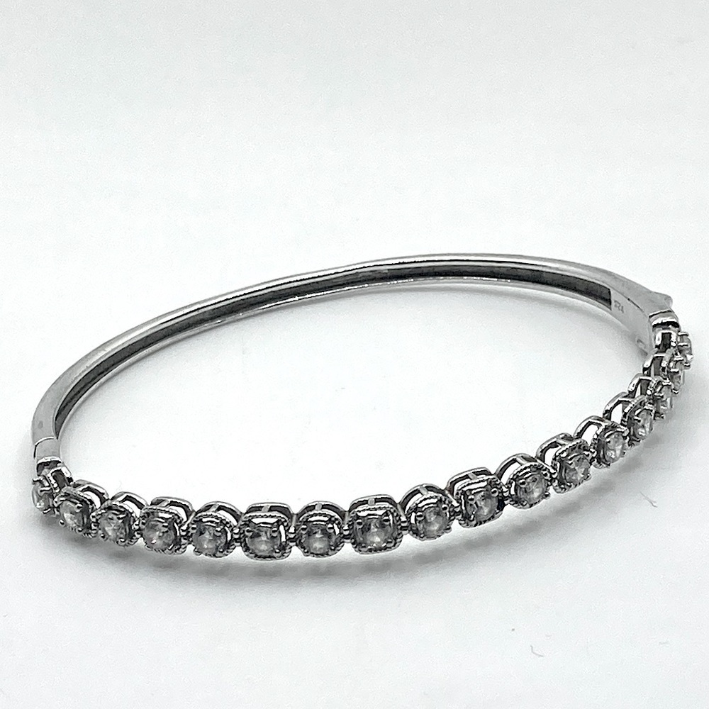 STERLING Silver Clear Round & Square Cz Stone Oval Tennis Bangle 7 “ C x 2” D
